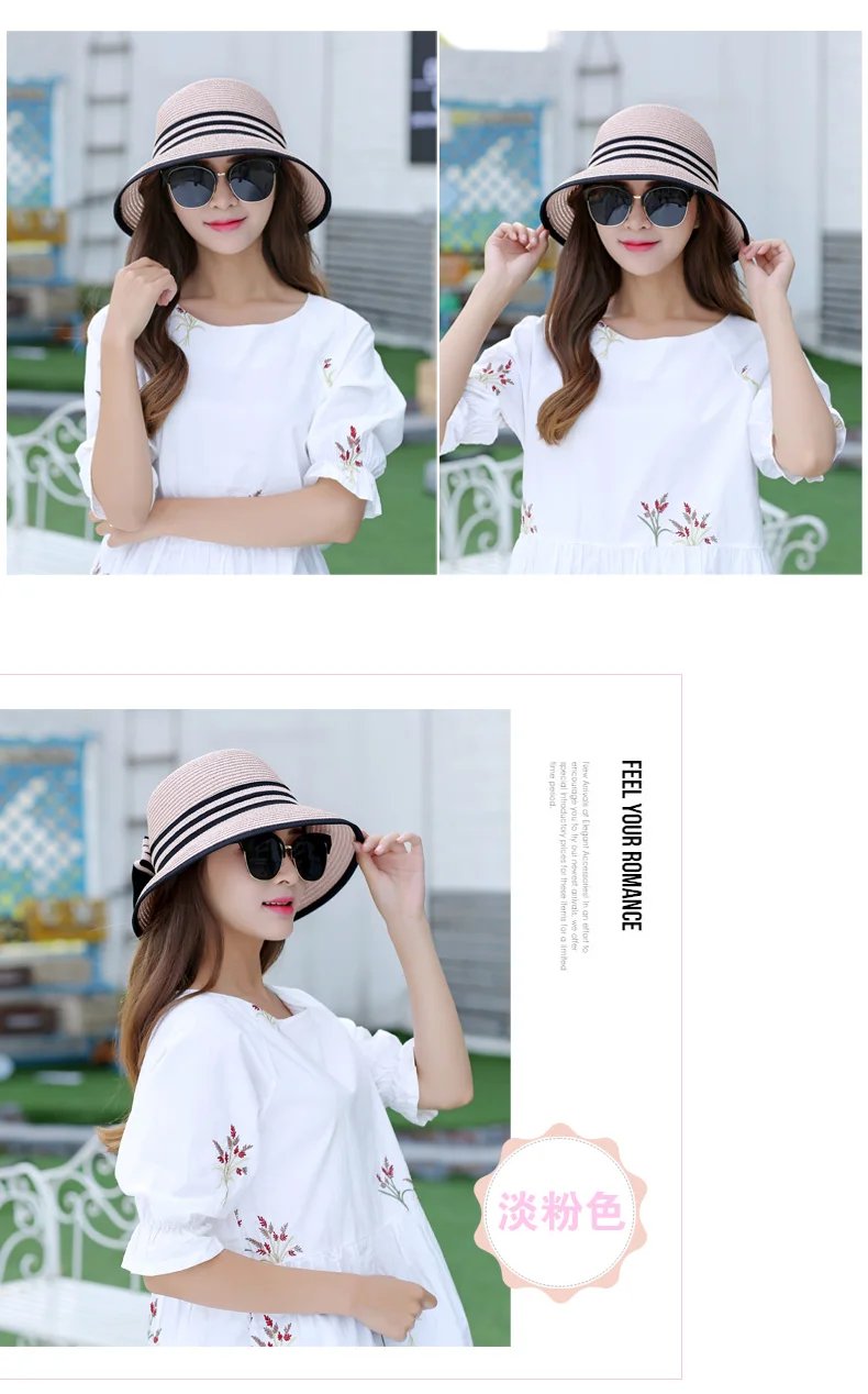 Chapéus para Mulheres Fora de Viagem Boater Muchique Verão Palha Chapéu Aba Larga Praia Chapéus Menina Boné Casual Arco B-7847 Sol 17 High Quality Acessórios da Moda