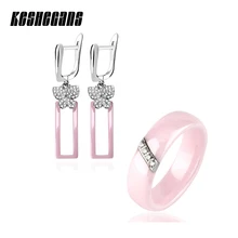 Lovely Pink Jewelry Sets Crystal Butterfly Ceramic Rectangle Earrings And Rhinestone Ceramic Rings For Women Black White Color цена Lovely Pink Jewelry Sets Crystal Butterfly Ceramic Rectangle Earrings And Rhinestone Ceramic Rings For Women Black White Color цены онлайн