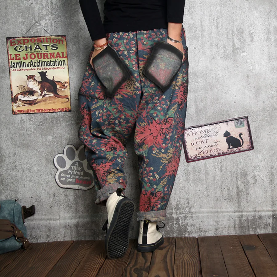 Хлопковые джинсы с эластичной резинкой на талии, Непальские женские штаны-шаровары, индийские цыганские хиппи Аладдин, женские джинсовые свободные брюки Boho с низкой промежностью