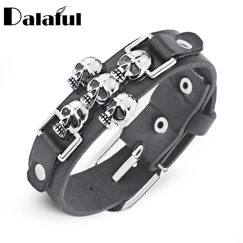 Livraison gratuite squelette crâne Punk gothique Rock cuir ceinture boucle Bracelets pour femme hommes Bracelets & Bracelets S301