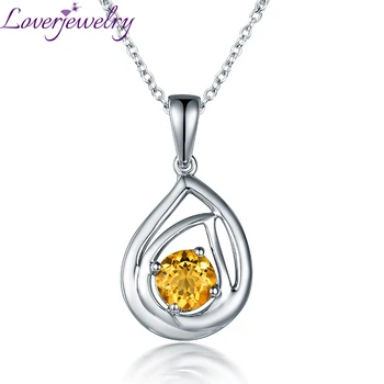 

Black Friday Promotion Lovely Natural Citrine Pendant Real 14Kt White Gold Pendant Necklace Fine Jewelry For Girl Gift