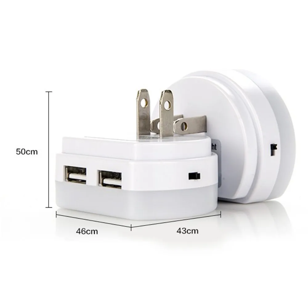 EU/US/UK Plug Socket Lamp Led-Nachtlampje Met Dual Usb-Poort 5V 1A Licht Sensor Controle Kamer Home Verlichting Plug-in Wandlamp