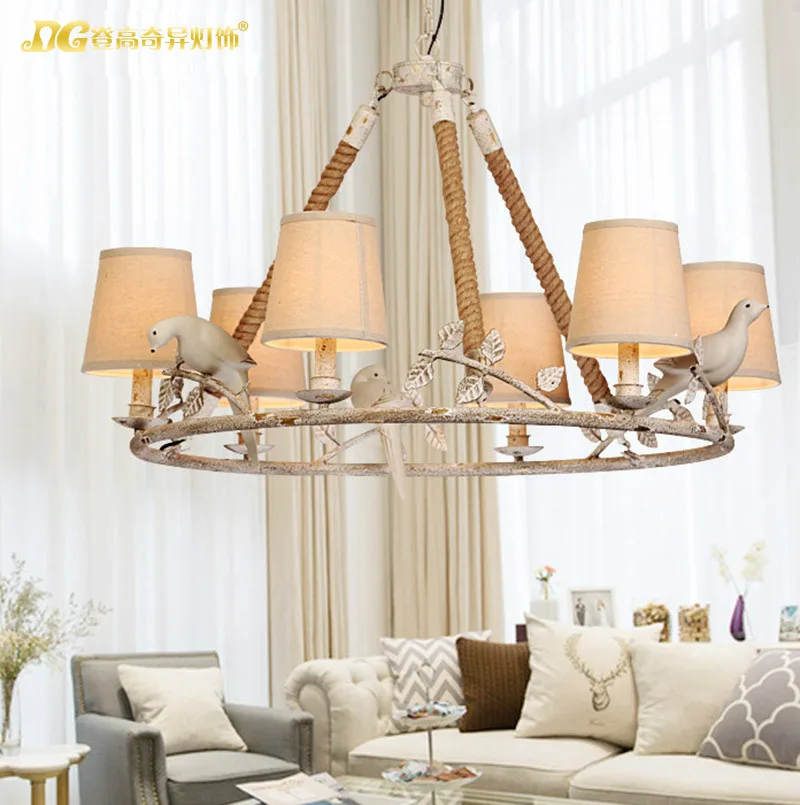 

3/6/9 Head American Country Hemp Rope Pendant Light Little Bird Restaurant DecorationLight Dining Light AC90-265V Free Shipping