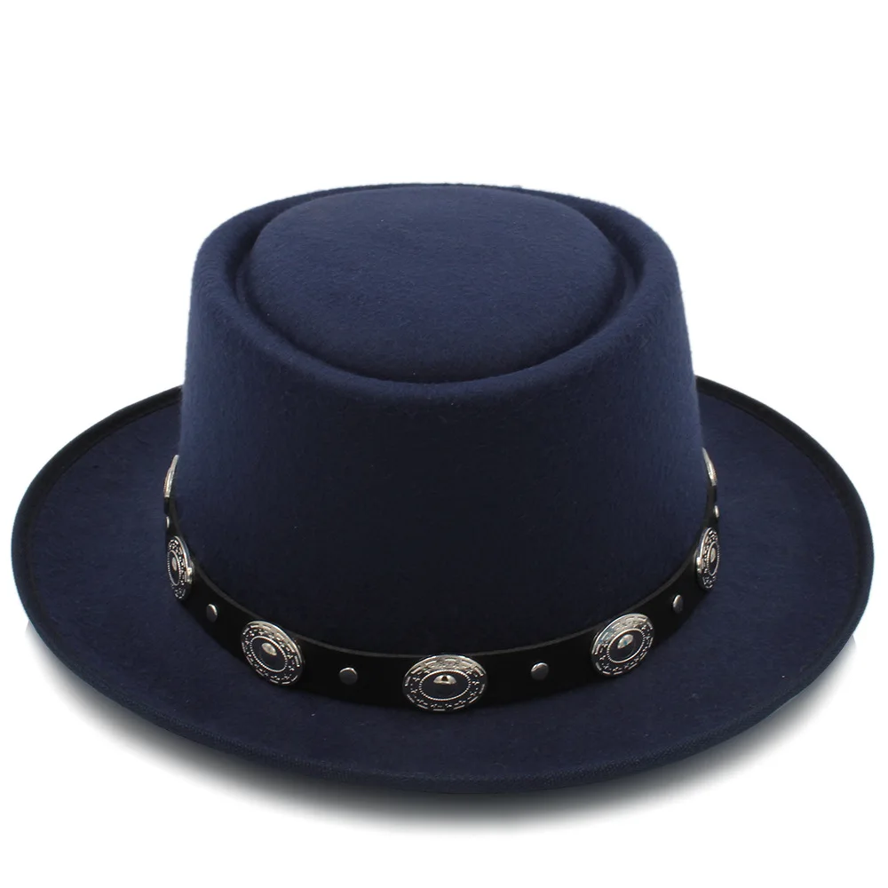 Dark Blue Модные женские туфли шляпа папа шерсти без каблука фетровая шляпа для элегантных леди Картежник канотье Трилби шляпа Размеры 58 см - Цвет: Dark Blue