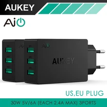 AUKEY 30W 6A USB Travel Wall Charger Adapter with AiPower Adaptive Charging Tech Foldable Plug for
