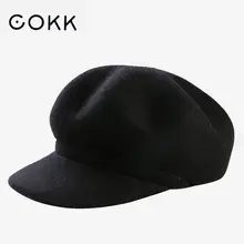 COKK шерсть Берет женские зимние шапки для женщин с помпоном меховая остроконечная плоская кепка boina женские береты для девочек шапка в английском стиле новинка