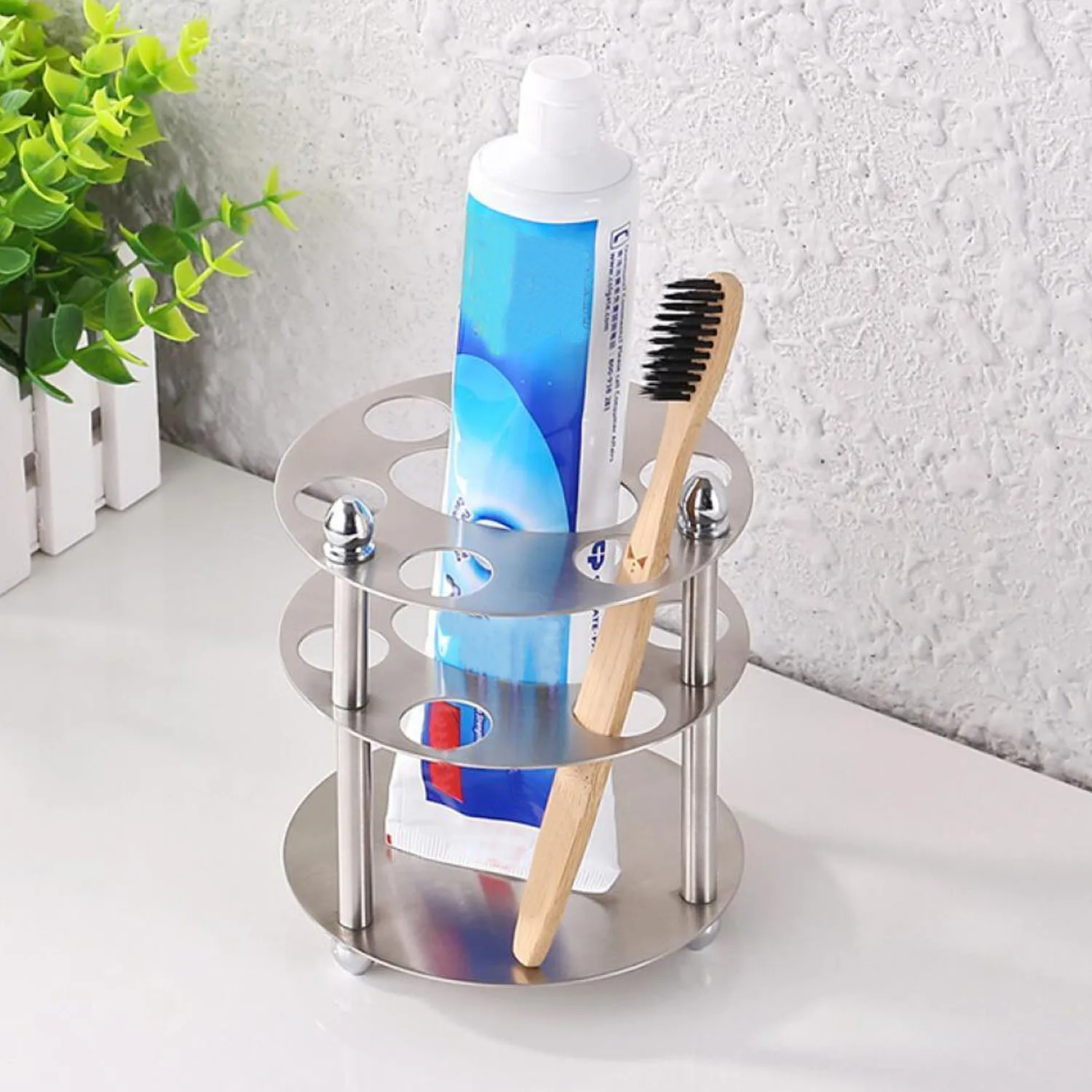 Behokic Wall Mounted Stainless Steel Toothbrush Toothpaste Storage