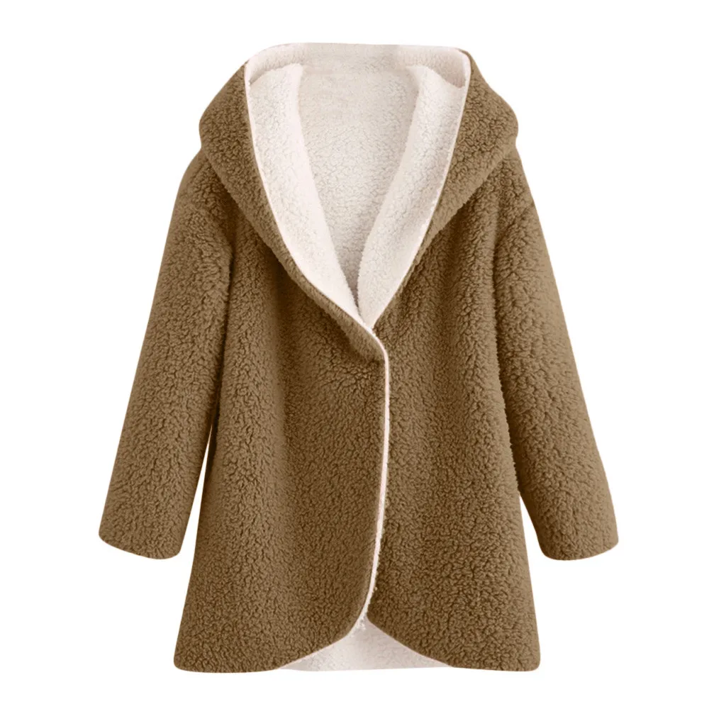 Женское зимнее пальто с изогнутым подолом, Удлиненное пальто из искусственного меха, флисовое пальто с капюшоном, Женское пальто, утепленная куртка, верхняя одежда, chaqueta mujer A8 - Цвет: Хаки