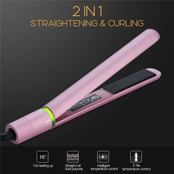 

2 in 1 Professional Electric Ceramic Coating Flat Iron Hair Straightener and Curler Negative Ions PTC Heating Curling Iron Style