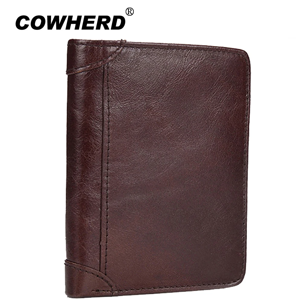 

COWHERD Genuine Cow Leather Men Wallet Super Quality Top Cowskin Handmade Coin Purse Men Short Small Wallet Card Purse Male