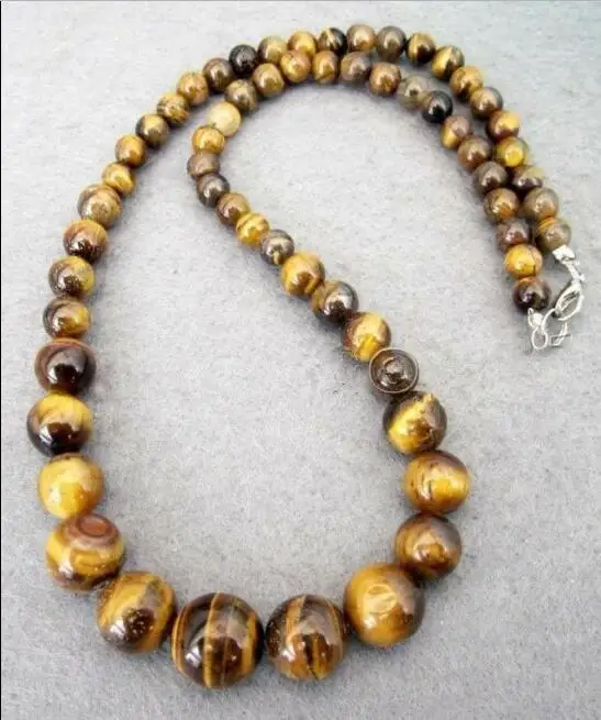 

NEW Natural 6-14 MM GENUINE TIGER EYE ROUND BEAD NECKLACE 18"