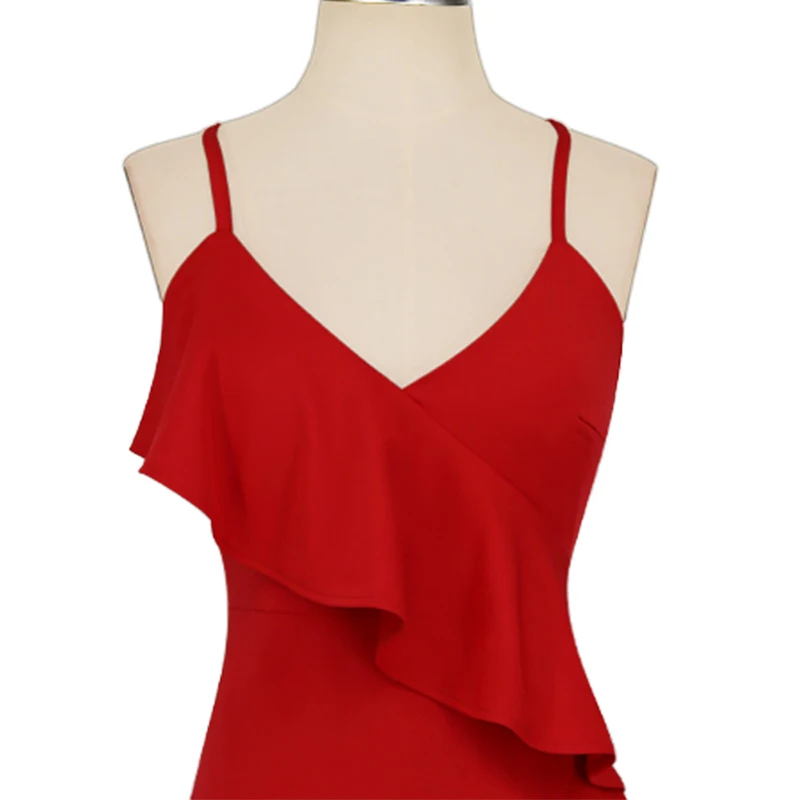 ShejoinSheenjoy Irregular Ruffles V-Neck Summer Dress Autumn Spaghetti Strap Split Backless Sexy Women Midi Dress Clothing (12)