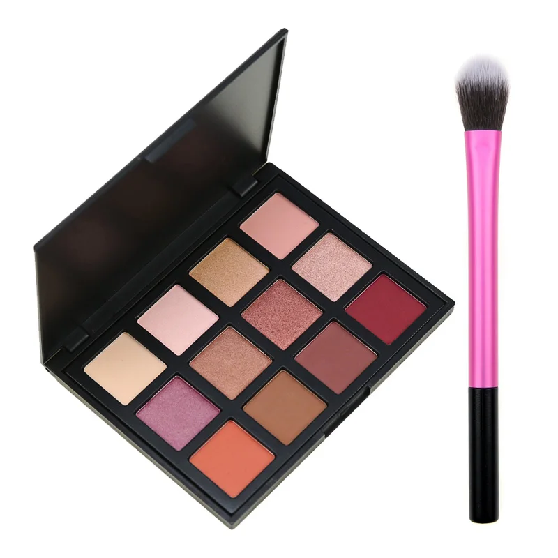 

12 Colors Eyeshadow Pallete Silky Powder Natural Shine Matte Eye Shadow Make up Palette Set Lasting 1Pcs Small Eyeshadow Brush