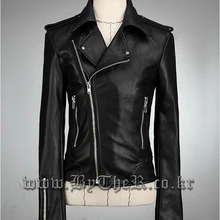 Сезон осень-зима; Мужская мотоциклетная кожаная одежда утолщенная рубашка с отложным воротником slim короткое кожаное пальто куртка в стиле «панк» певиц