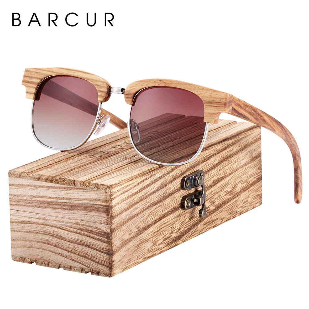 BARCUR деревянные градиентные Стеклянные мужские солнцезащитные очки, деревянная коробка, защита от уф400 лучей, поляризованные солнцезащитные очки