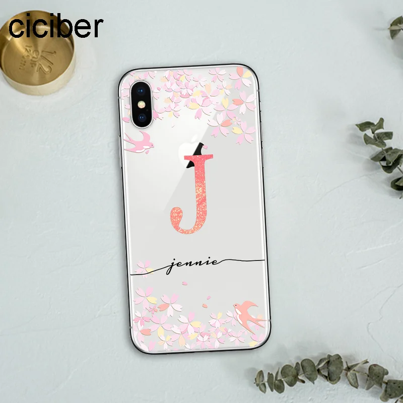 ciciber DIY Name Custom Design Name for iPhone Case 7 6 8 6s Plus X XR XS MAX Funda Phone Case for Samsung S10 S9 S10+ Plus S10e