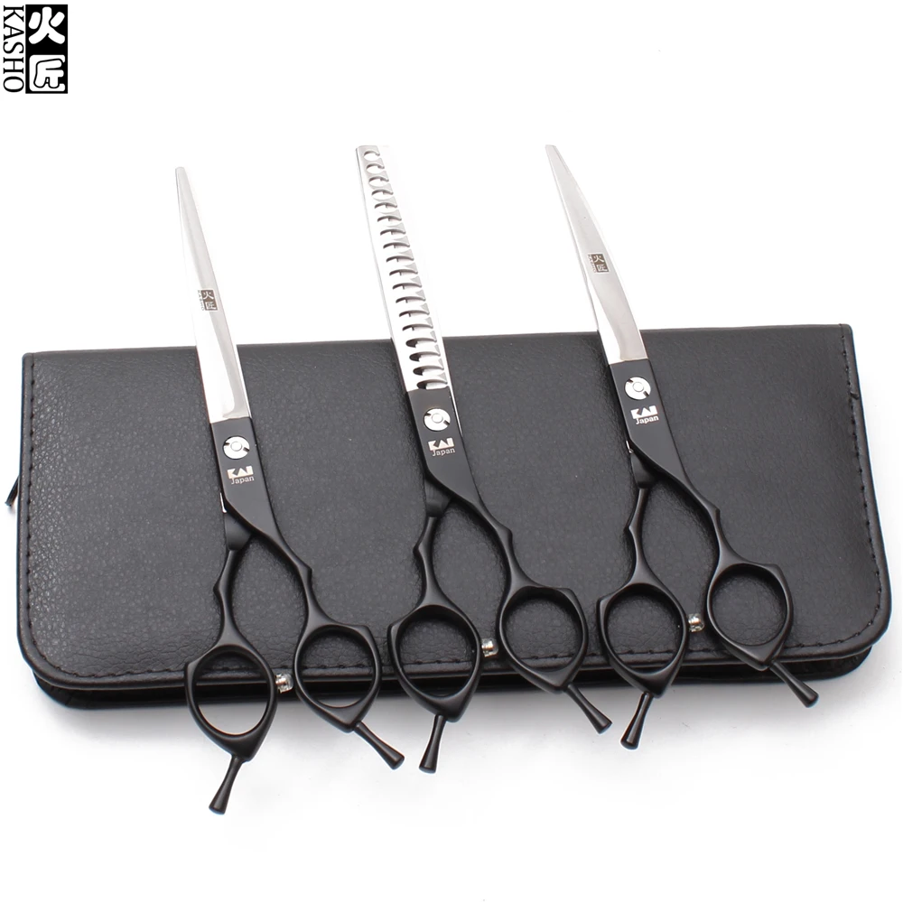 

H3009 6.5" Black Kasho JP 440C Dogs Scissors Straight Shears Thinning Scissors Down Curved Shears Pets Scissors Grooming Shears