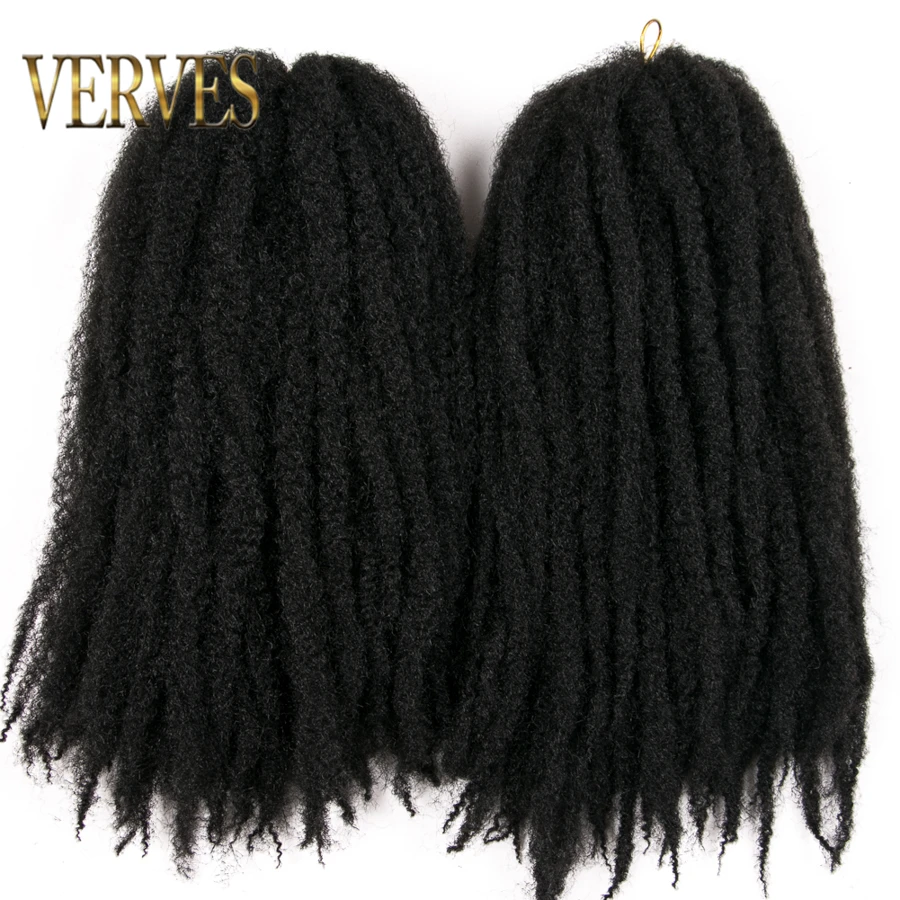 VERVES-Extensions Capillaires Synthétiques Afro Crépues, Tresses Marly au Crochet, Bordeaux Noir Ombré, 18 Pouces, 30 Brins/Paquet