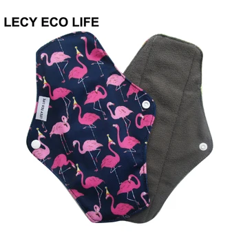 

[LECY ECO LIFE] Flamingo printed bamboo charcoal fleece inner lady cloth menstrual pads,Reusable waterproof Mummy pads for Women