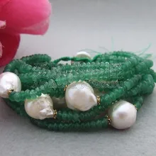 B060809 10 нитей белый реборн Кеши жемчуг зеленый браслет с граненными элементами