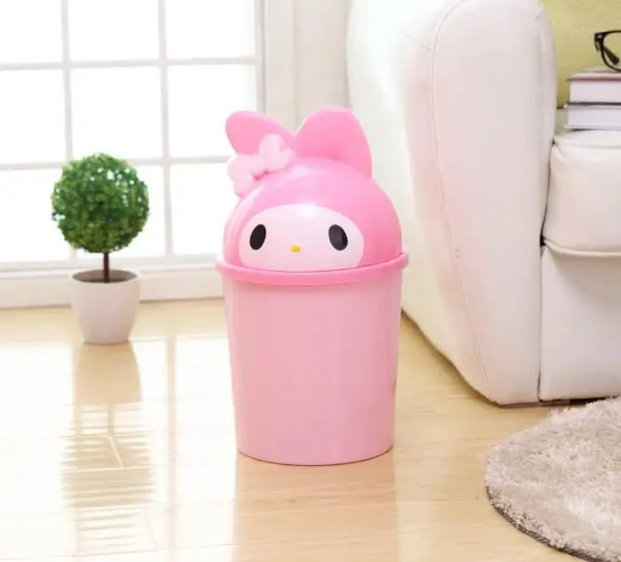 Cute Cat Table Bedroom Mini Trash Bin for Car Storage Bins Waste Basket with Lid Bathroom Trash Can Living Room Recycle Bin Pink - Цвет: Melody B