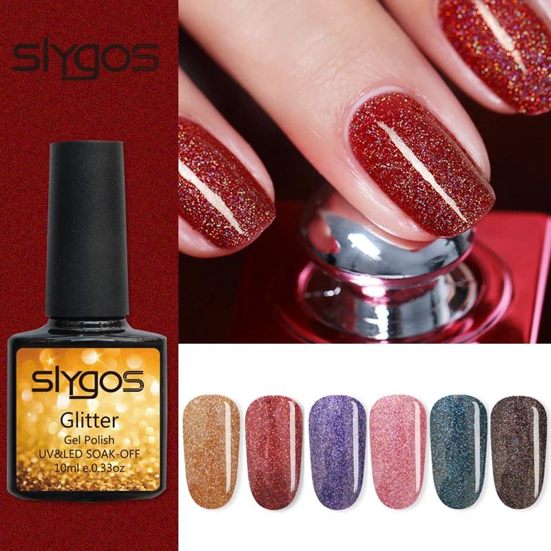 

SLYGOS Rainbow Laser Gel Holographic Glitter 10ML UV Nail Gel Polish Colorful Super Shine Shimmer Manicure Soak Off Nail Polish
