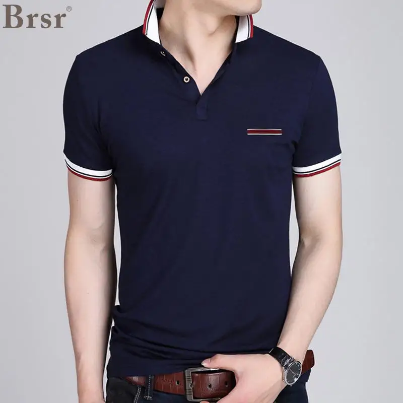 

Brsr 2018 Europe and the United States summer men's leisure solid color lapel short sleeve T-shirt fashion big yards