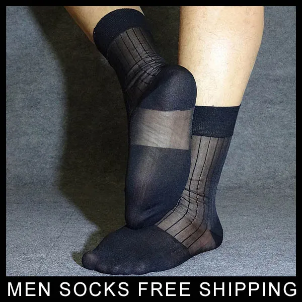 Nylon Silk Mens TNT Sexy Socks See through High quality Striped Formal