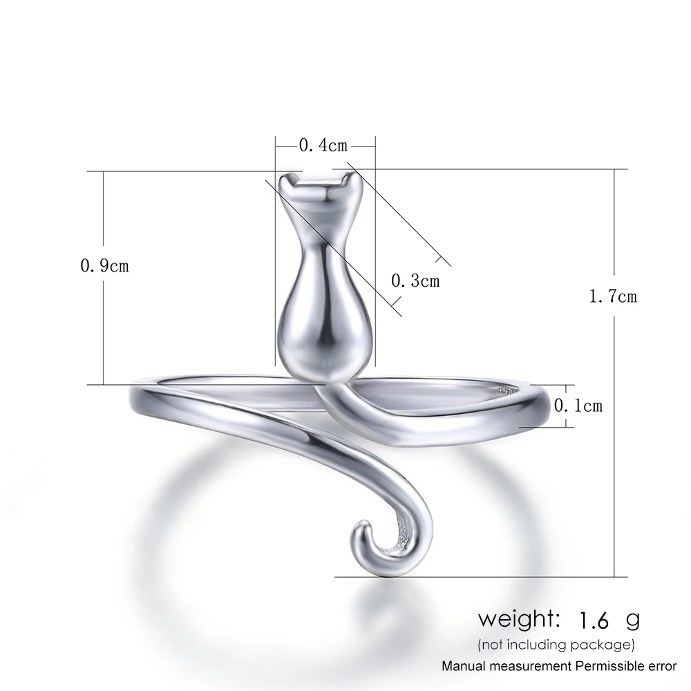 LAMOON High Polishing Lovely Cat S925 Adjustable Rings 925-Sterling-Silver Fine Jewelry for Women Gift Anti Allergy LMRY005