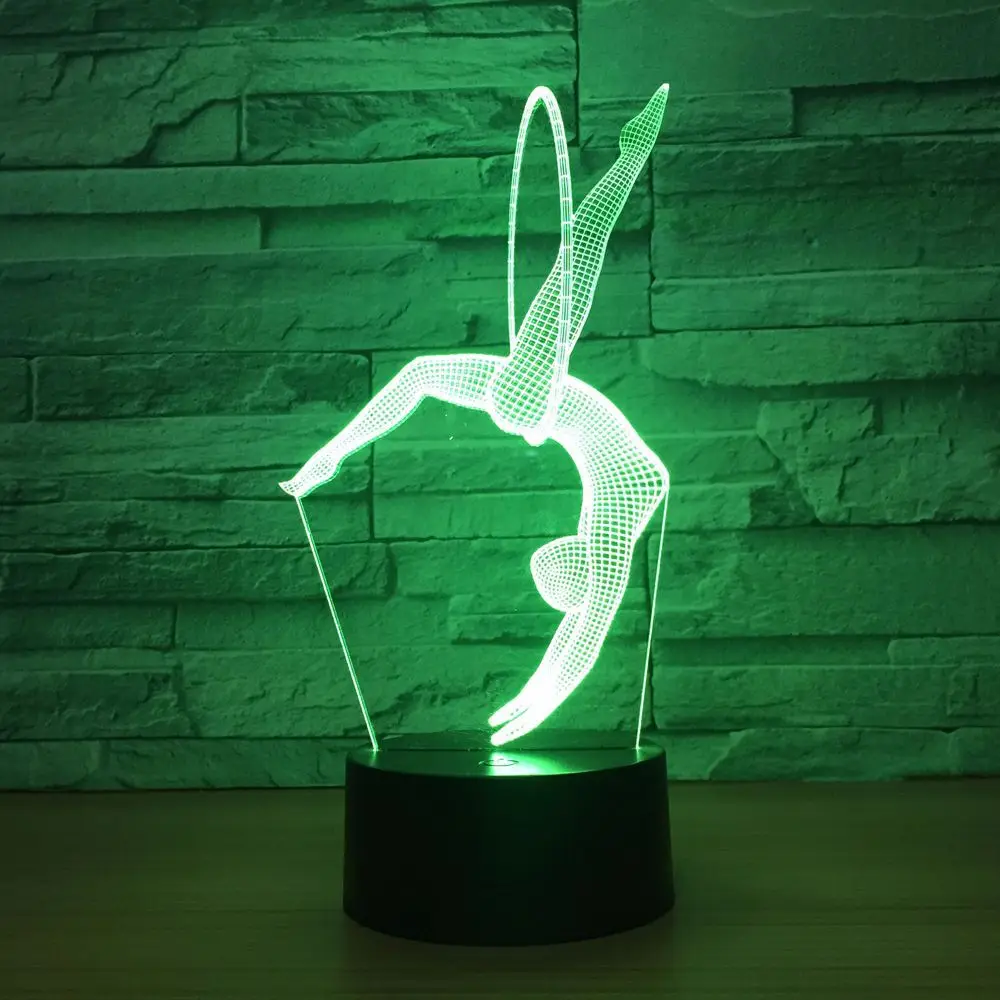 Гимнастика трюк светодиодный 3D ночник Творческий Настольная лампа Главная Освещение bulbing USB 7 цветов изменить Luminaria подарки для детей