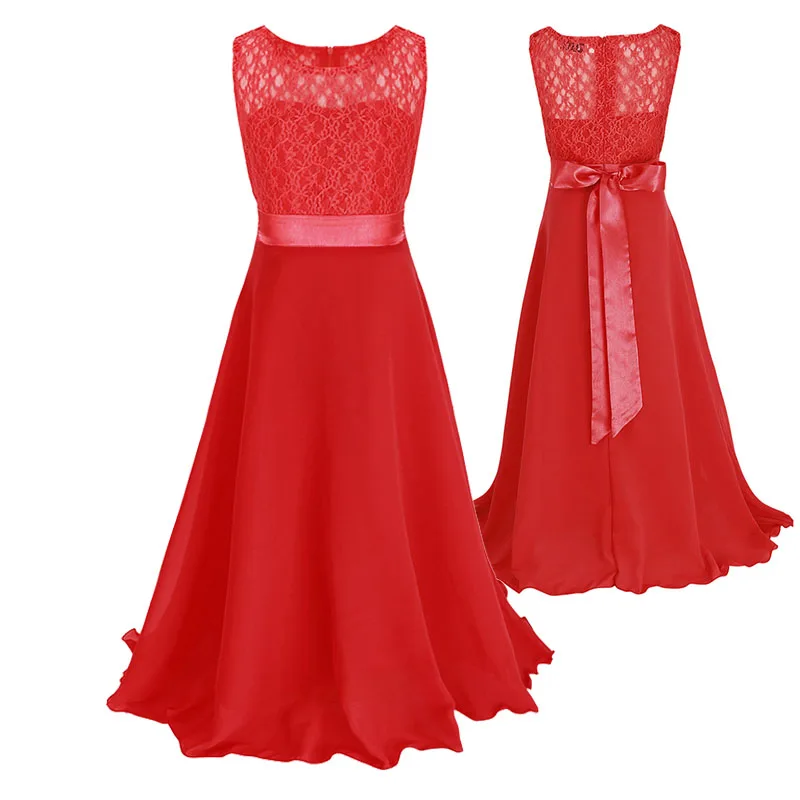 2-12 Yrs Lace Long Fomal Dress for Wedding Party Prom Graceful with Big Bow in 10 Colors Baby Girl Clothes Ceremonies | Детская одежда