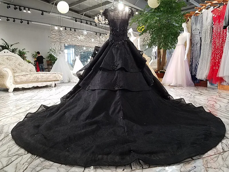 CloverBridal высокое качество органза кружевной длинный шлейф бисером без рукавов черное свадебное платье 100 см хвост стороны ленты