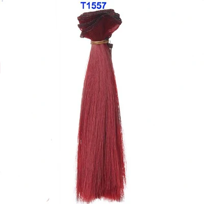 15 см длина 1 шт natrual черный коричневый розовый зеленый синий красный белый цвет толстые bjd парики куклы волосы дерево - Цвет: Color T1557