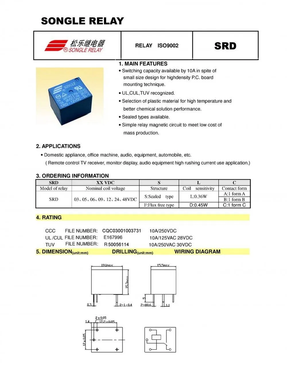 5 v 9 v 12 10a 250vac