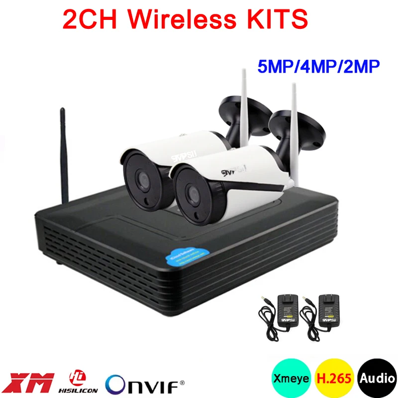 

5mp/4mp/2mp White Color 36pcs Infrared Waterproof H.265+ 25fps 2CH 2 Channel WIFI Wireless IP Camera kits Free Shipping