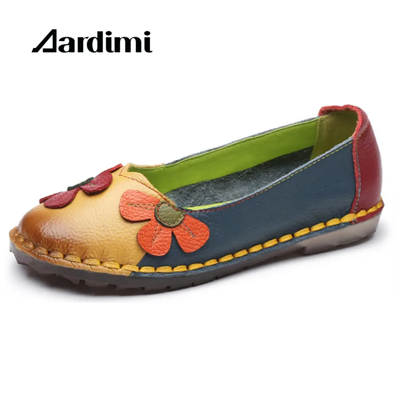 2017 New Flower Women Flats Shoes Genuine Leather Spring Flat With