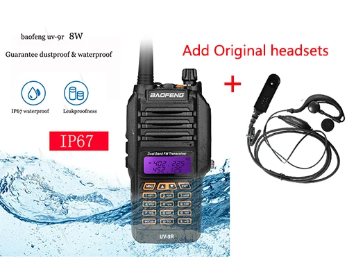 add headsets Настоящий ip67 Водонепроницаемый vox ham Радио uv 9r baofeng высокая 8 Вт для 10 км cb радиостанции uhf 400-520 МГц vhf 136-174 МГц baofeng uv-9r - Цвет: add headsets