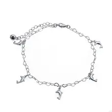 Ножные браслеты из белого золота на лодыжке для женщин с милым кулоном дельфина