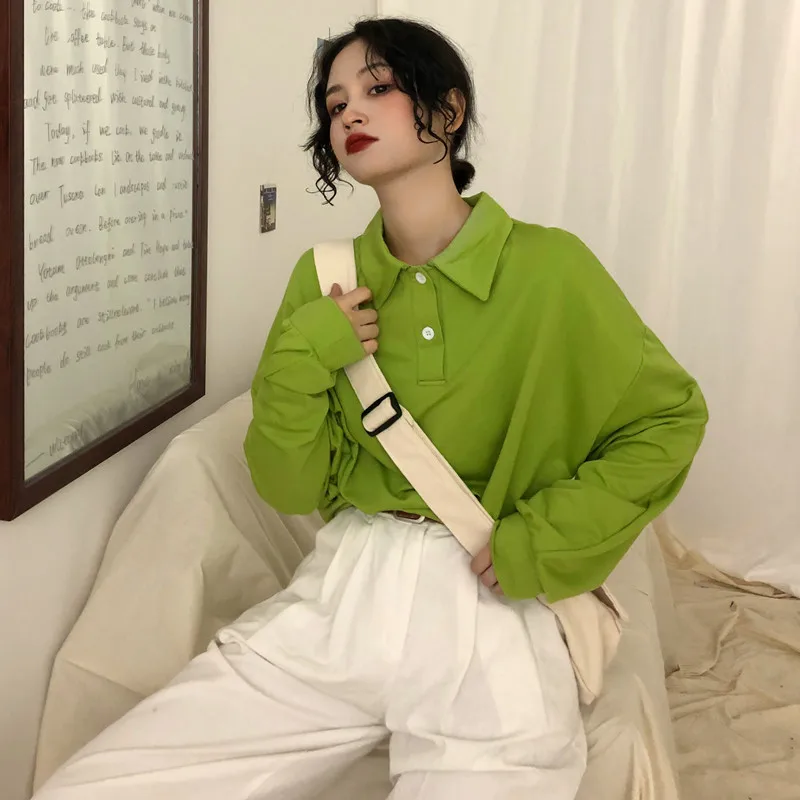 

Kpop Clothes Spring Summer INS Harajuku Boyfriend Style Retro Sweatshirt Casual Loose Shirt Long-sleeved Oversize Streetwear