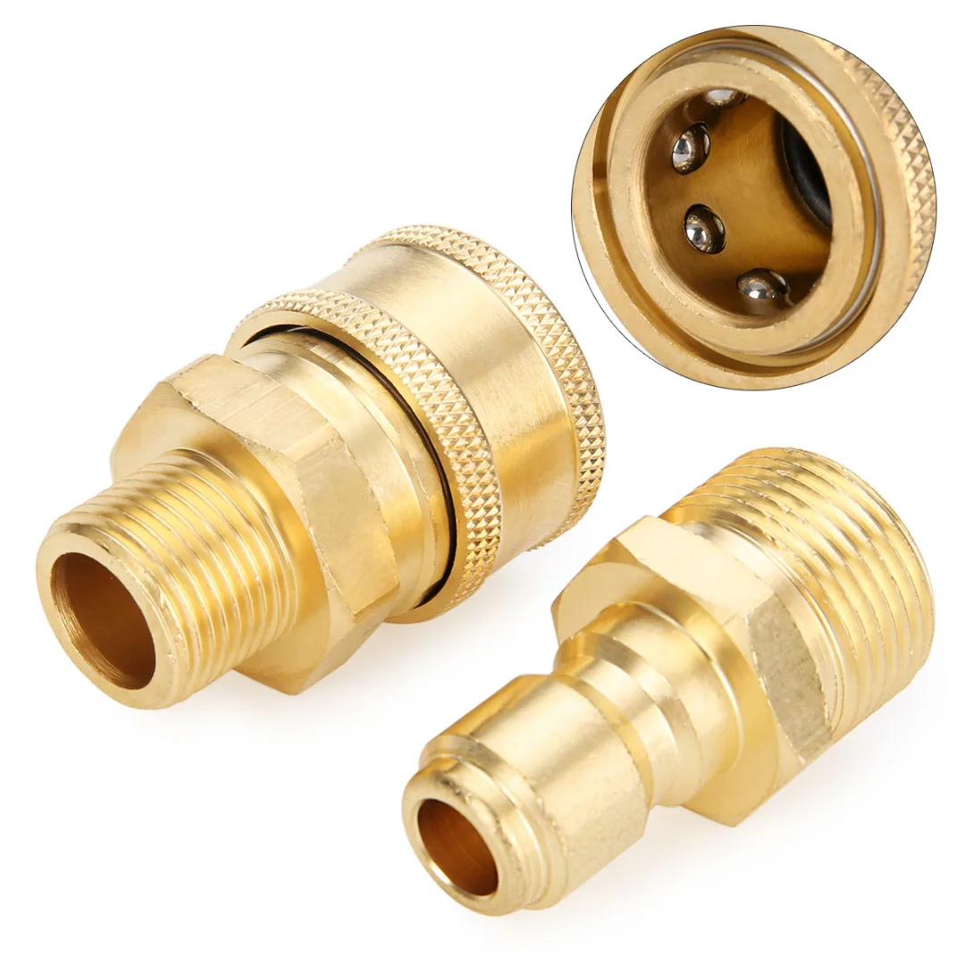 1 Pair Brass Quick Couplers 3/8" M22 Quick Release Pressure Washer Adapter Connector Coupling 14.8MM For Garden Joints