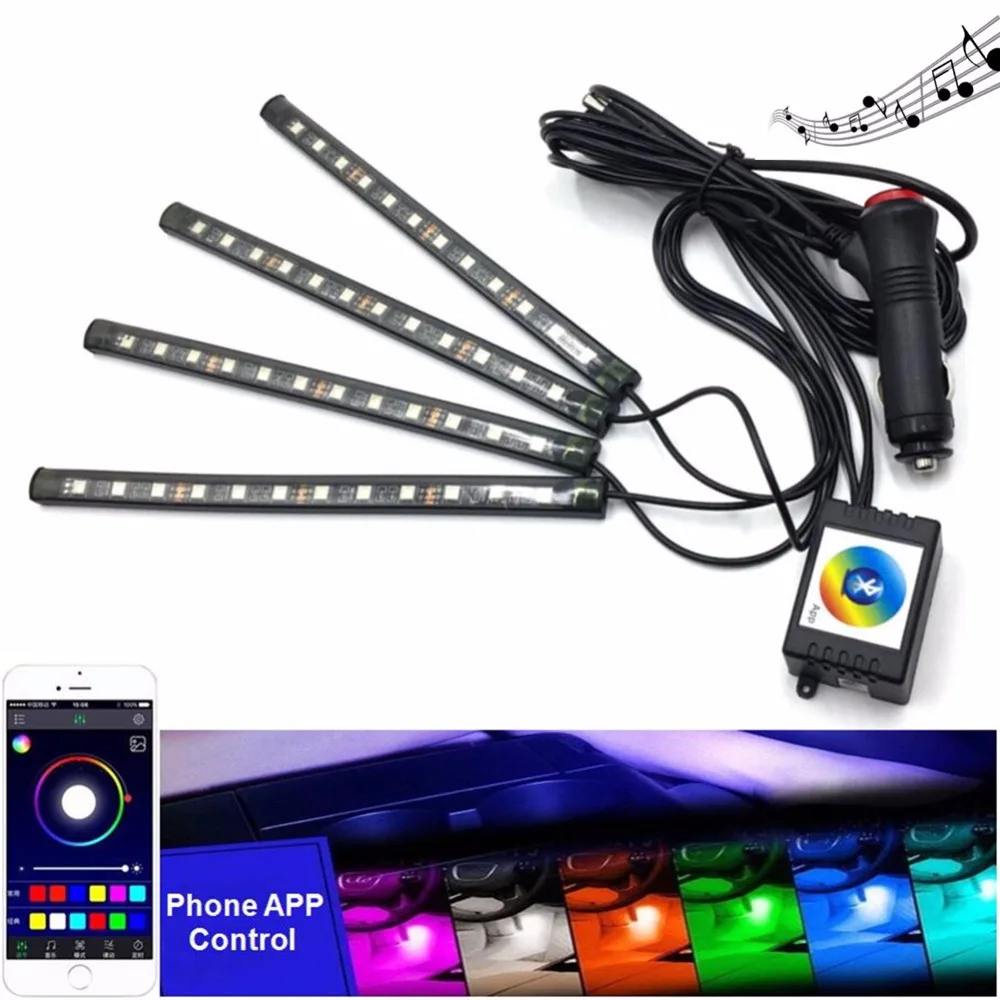 12 LED Car Interior RGB Strip Light Atmosphere Neon Decoration Lamp