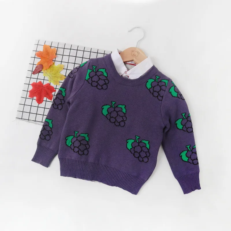 Fruit Print Baby Boy Sweater Kids Knitting Pullover Outfit Cotton Blended Comfortable Elastic Children Warm Coat O-Neck 1-6T (4)