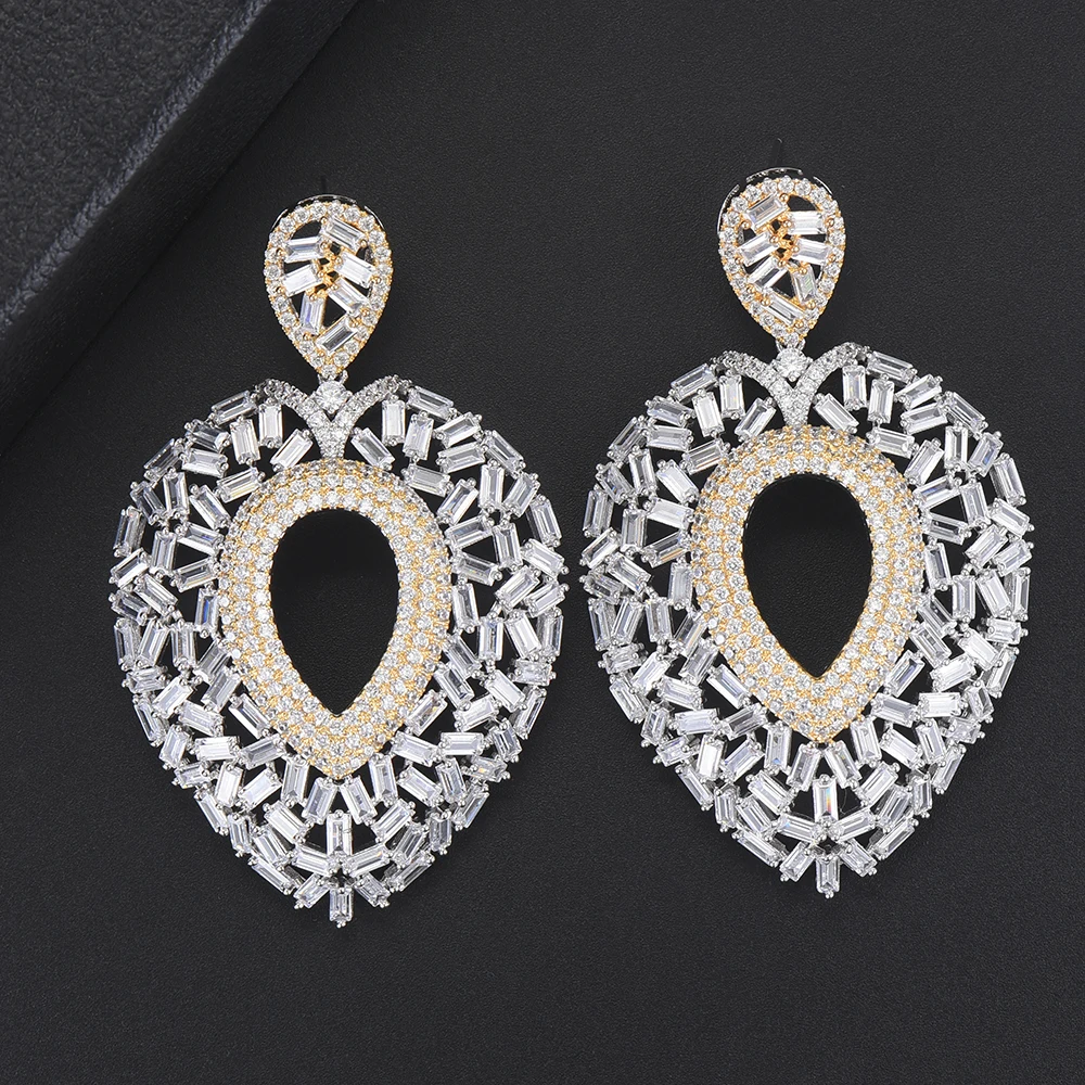 

Luxury jewelry women Teardrop Shape African Big Dangle Earrings For Women CZ Inlaid Drop Earrings Fashion Jewelry