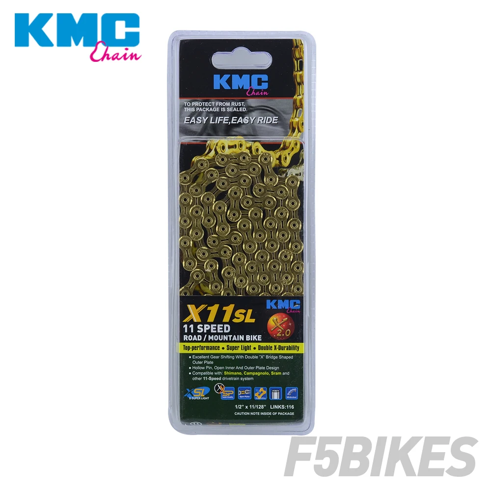 KMC X8 X9 X9sl X10 X10sl X11SL Z99 Bike Chain 9S 10S 11S Gold for MTB/Road Bike fo Shimano/SRAM 8 9 10 11 speed 116L /chain bike