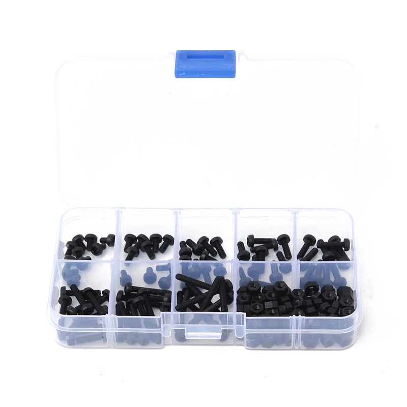 

MTGATHER 160Pcs Black Metric M3 5/6/8/10/12/15/18/25mm Nylon Screws Bolt Nuts Kit With Box Stand-off Set
