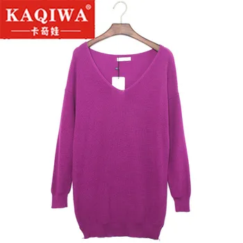 

Red Gray Purple V Neck Drop Shoulder Sweaters for Women 2018 Autumn Sexy Pullovers Long Sleeve Oversized Loose Sweater Dress