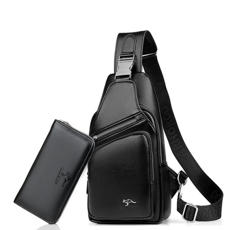 Новые роскошные Брендовые мужские сумки-мессенджеры, кожаная нагрудная сумка, зарядка через usb, черные повседневные мужские дорожные сумки на плечо, винтажная сумка через плечо - Цвет: black set
