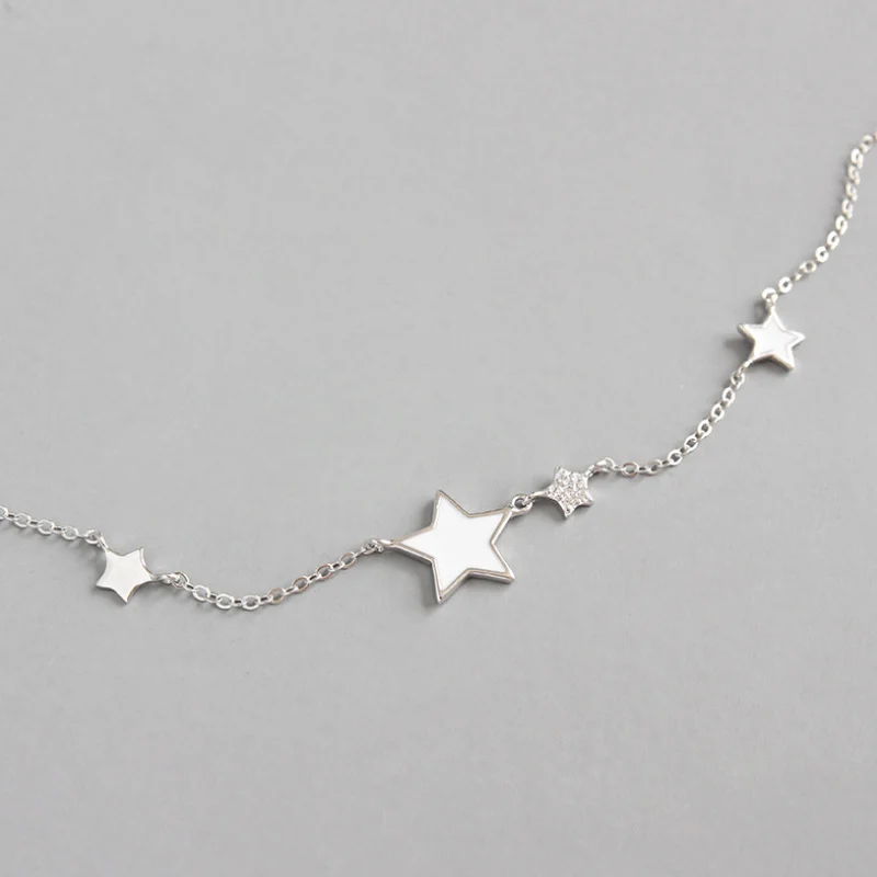 

BIG J.W Elegant 925 Sterling Silver Star Pendant Necklace Shiny Rhinestone Star Charm Necklace Fashion Ladies Daily Jewelry