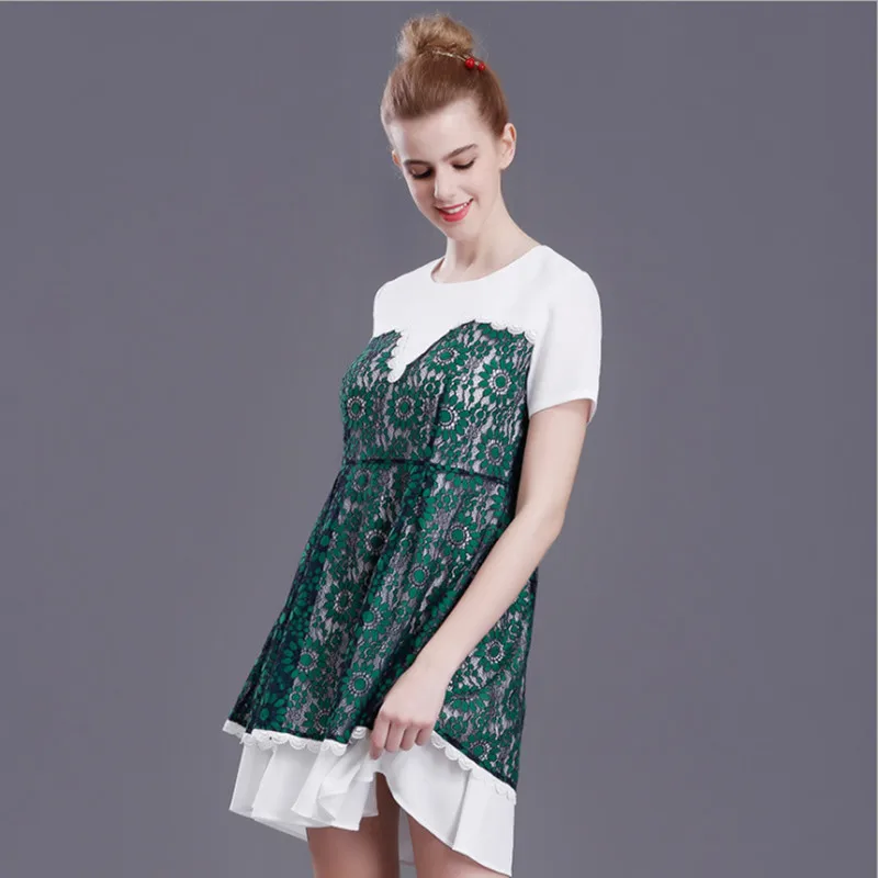 women o neck spliced lace dress 3_