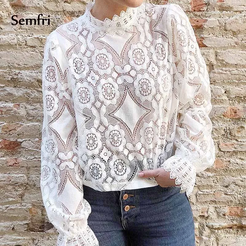 Sempi Женская кружевная плиссированная прозрачная блузка рубашка женская с